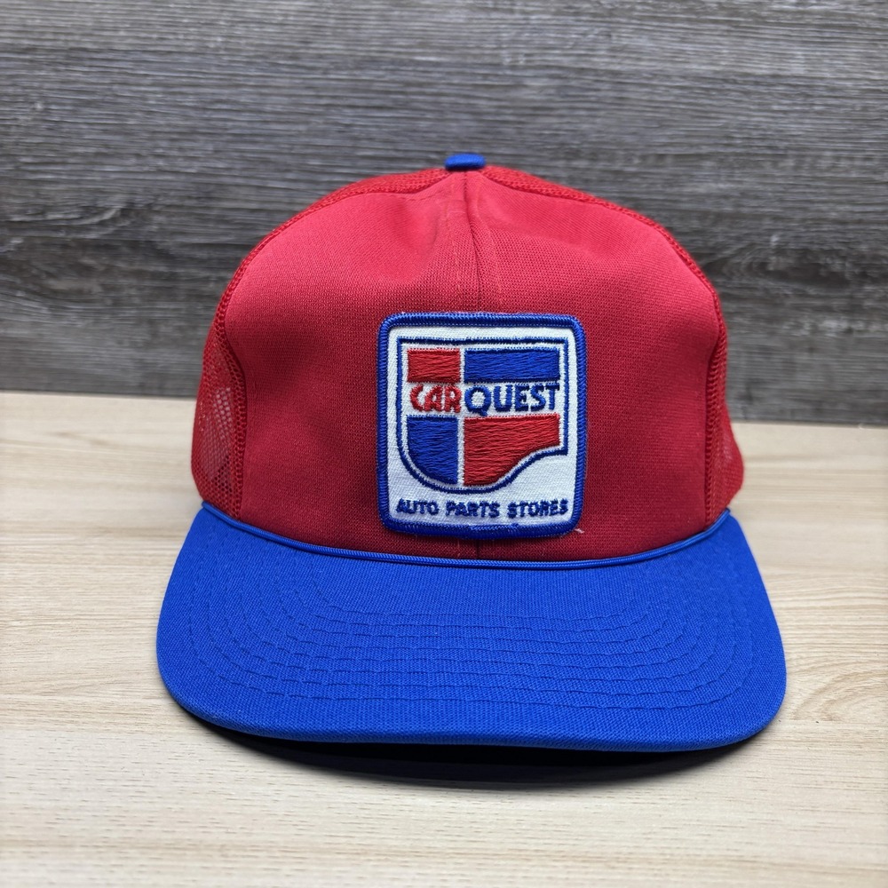 Vintage Carquest Hat Cap Snap Back One Size Red Blue Trucker Mesh Mens 80s